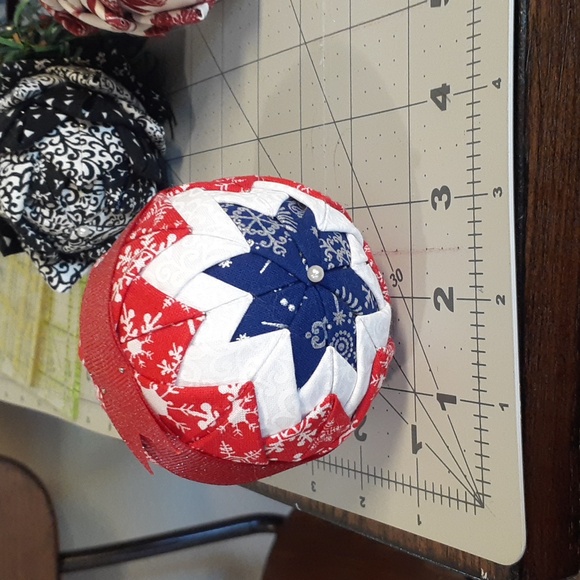 #10  Quilted White,Red, and Blue Christmas Ornament.  Handmade - Picture 3 of 3